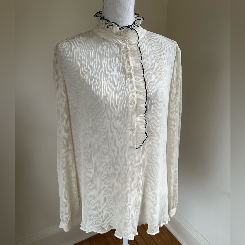 Tory Burch Cream Ruffled Collar Blouse size 12